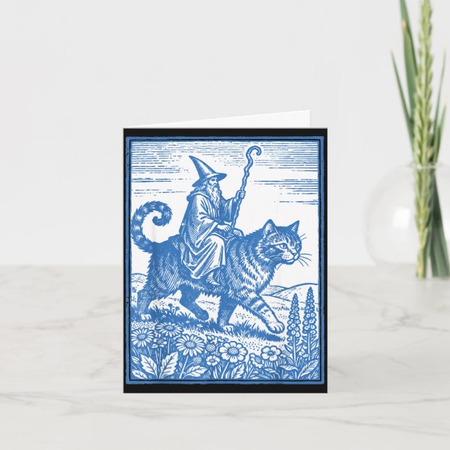 Wizard cat rider funny cute meme  card (Front)