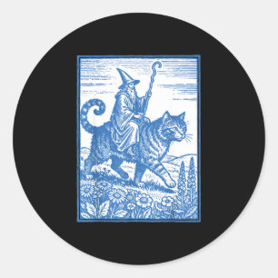 Wizard cat rider funny cute meme  classic round sticker