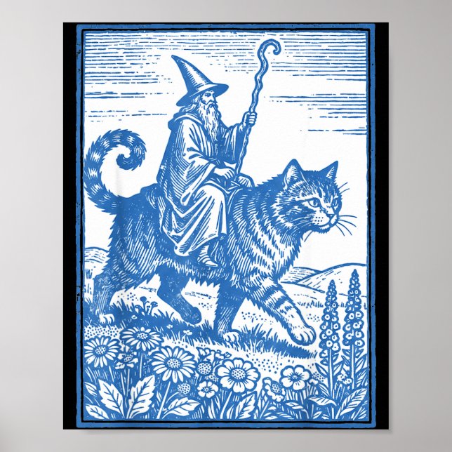 Wizard cat rider funny cute meme  poster (Front)