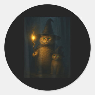 Wizard Cat Weird Funny Halloween Cat Meme Classic Round Sticker