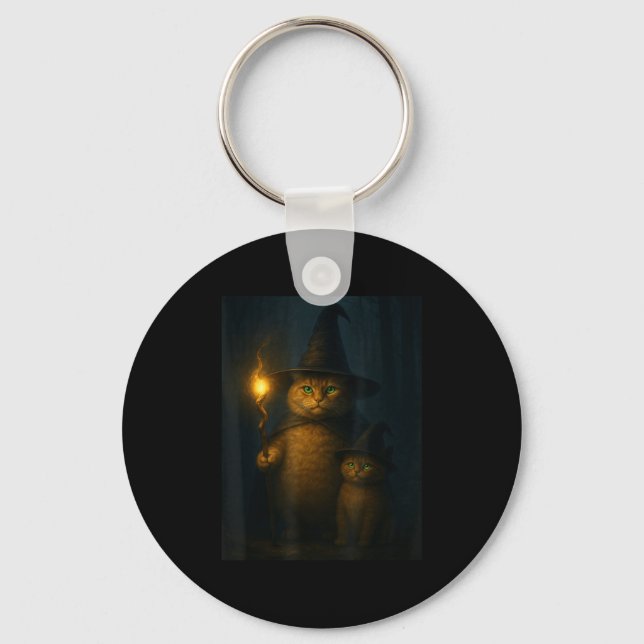 Wizard Cat Weird Funny Halloween Cat Meme  Key Ring (Front)