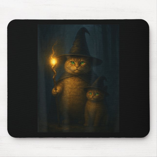 Wizard Cat Weird Funny Halloween Cat Meme  Mouse Pad (Front)