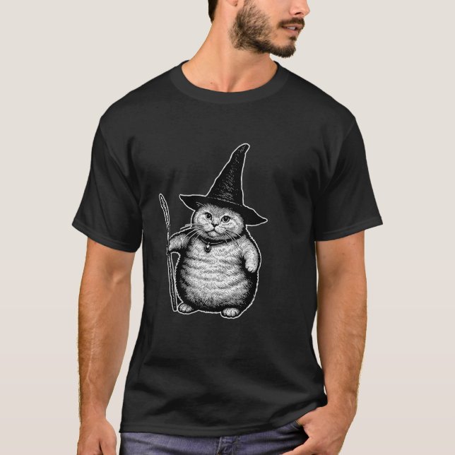 Wizard Cat Weird Funny Halloween Cat Meme  T-Shirt (Front)