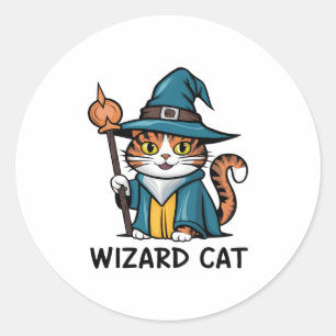 Wizard Cat with stars mystical magical cat lover Classic Round Sticker