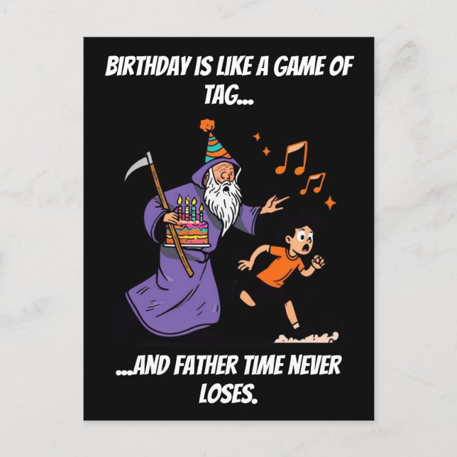 Wizard Chases Kid Funny Birthday Tag Gag Postcard (Front)