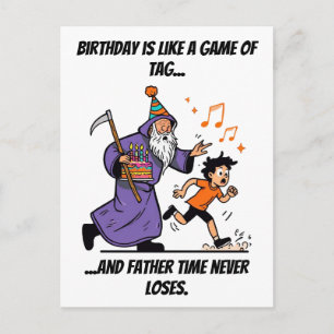 Wizard Chases Kid Funny Birthday Tag Gag Postcard