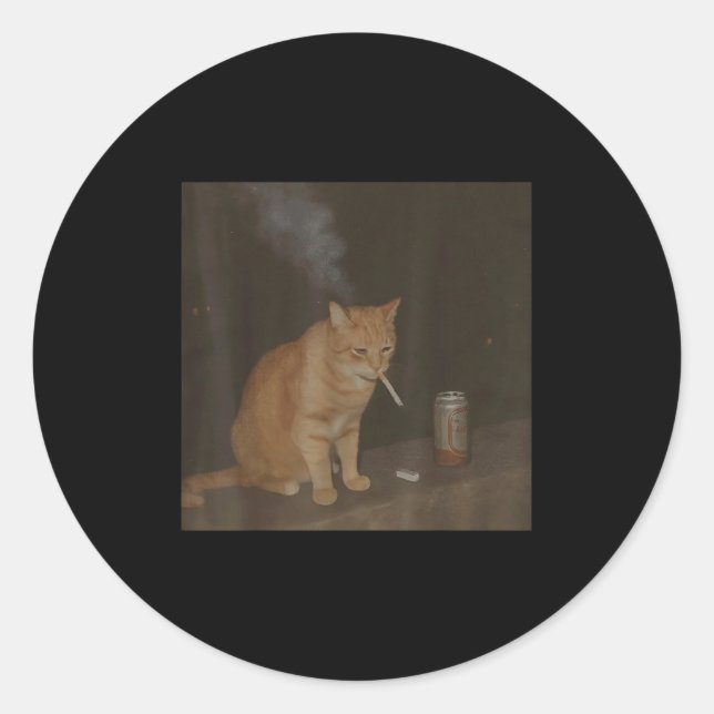 Wizard Cigarette Kitten Funny Smoking Cat Meme Bra Classic Round Sticker (Front)