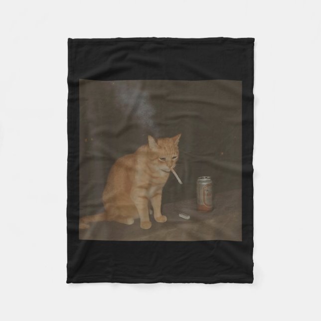 Wizard Cigarette Kitten Funny Smoking Cat Meme Bra Fleece Blanket (Front)