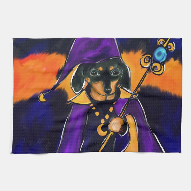WIZARD DACHSHUND TEA TOWEL (Horizontal)