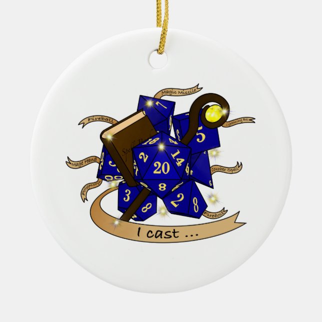 Wizard Dice Design Ceramic Ornament (Front)