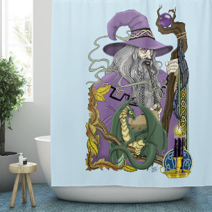 Wizard Dragon Fantasy Purple Shower Curtain