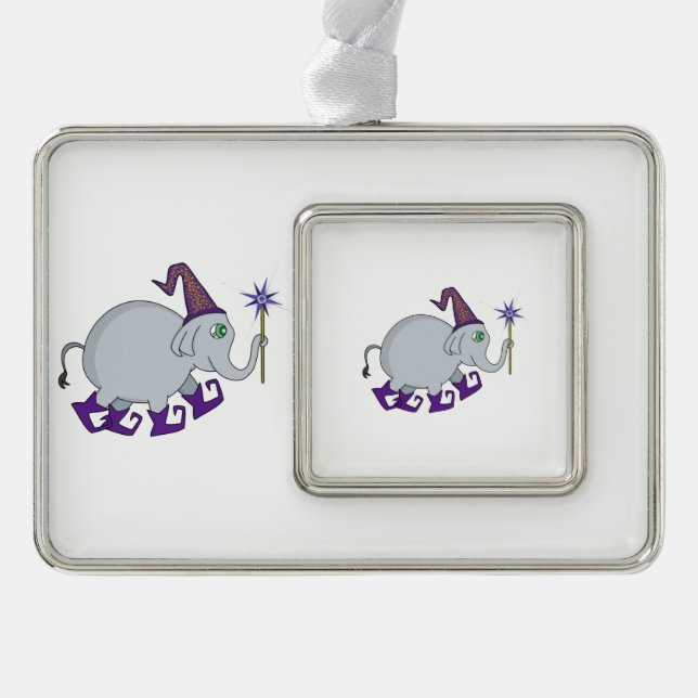 Wizard Elephant Silver Plated Framed Ornament (Front)