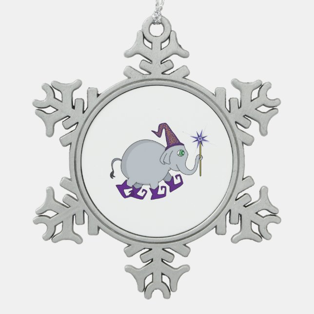Wizard Elephant Snowflake Pewter Christmas Ornament (Front)