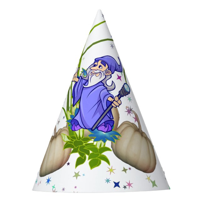 Wizard Fall Pumpkins Twinkling Stars Party Hat (Front)