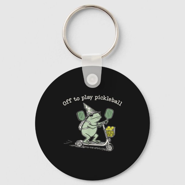Wizard Frog Hold Racket Scooter Ride Off To Play P Key Ring (Front)
