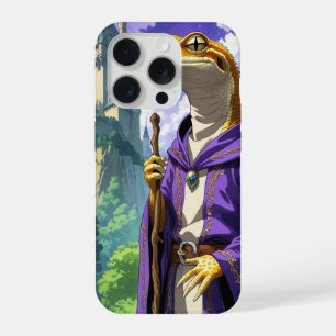 "Wizard Gecko – Retro Anime Medieval Magic iPhone 15 Pro Case