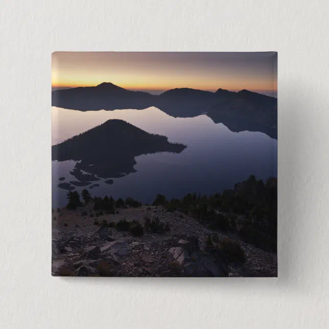 Wizard Island at dawn, Crater Lake National Park 15 Cm Square Badge ...