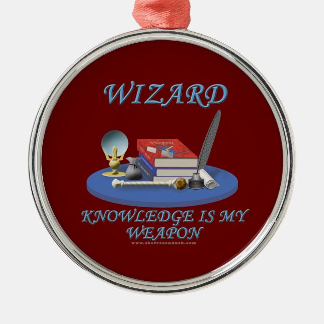 Wizard: Knowledge is My Weapon Metal Tree Decoration (Front)