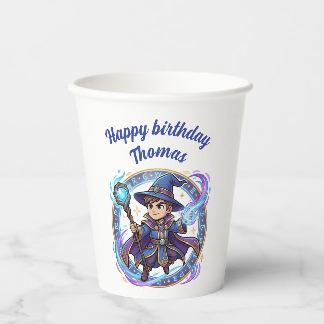 Wizard Mage Magic Anime Chibi Gamer Birthday Paper Cups (Front)
