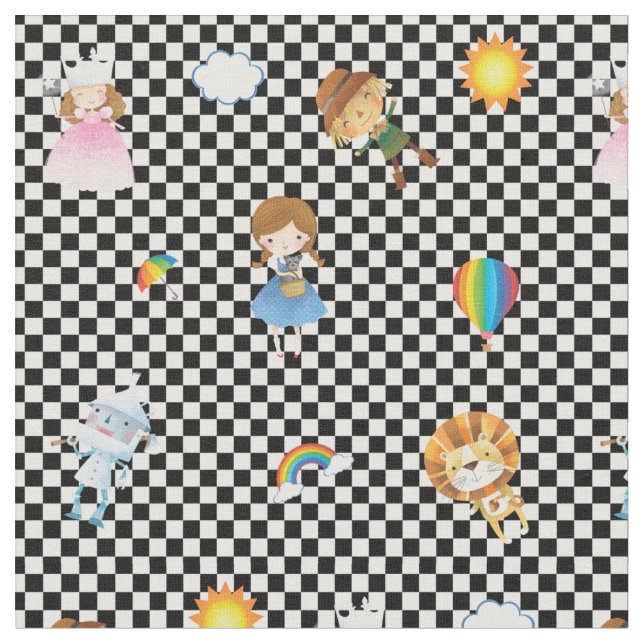 Wizard of Oz Characters on Black/White Chequered Fabric (Close Up)