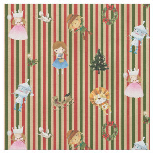 Wizard of Oz on Christmas red/green/cream striped Fabric