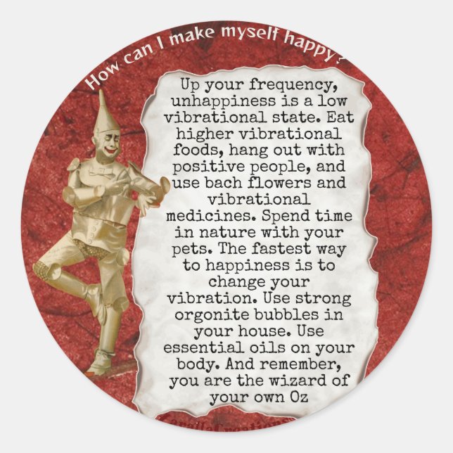 Wizard of Oz Tinman Happiness Red Gold Classic Round Sticker (Front)