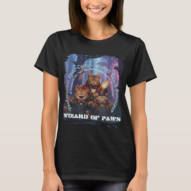 Wizard of Paws Fantasy Wizard Cat Design T-Shirt (Front)