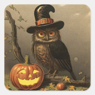Wizard Owl and Pumpkin Lantern Halloween Sticker