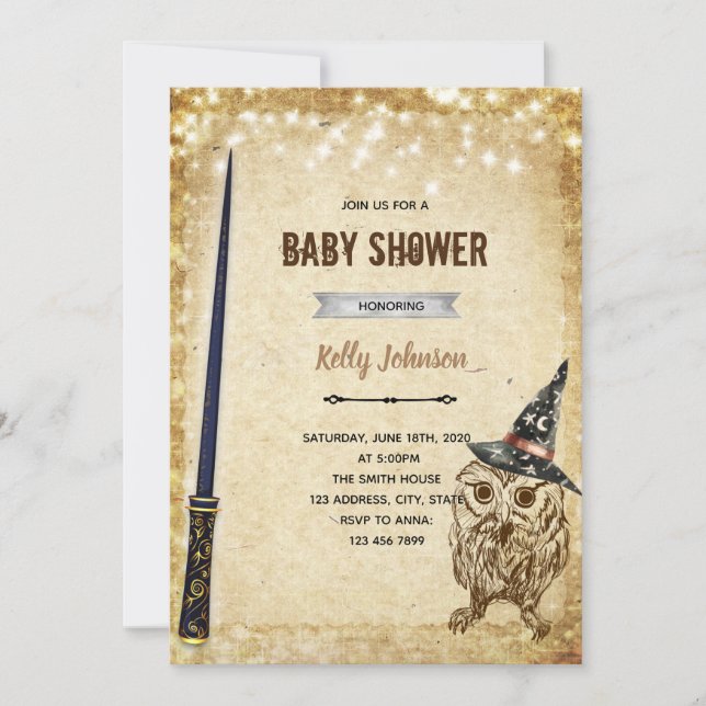 Wizard owl shower birthday invitation (Front)