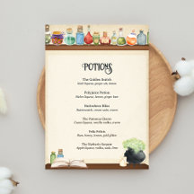 Wizard Party Drinks Menu Potions Bar Menu