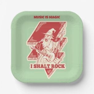 Wizard playing guitar paper plate