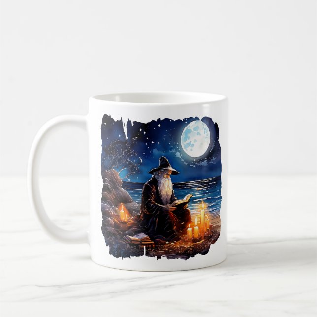 Wizard reading a Book - Wicca Halloween 1 Coffee Mug (Left)