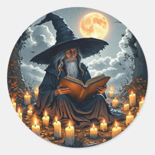 Wizard reading a Book - Wicca Halloween 2 Classic Round Sticker