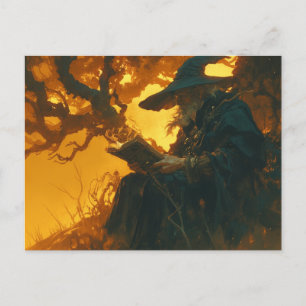 Wizard Reading under a Tree postcard