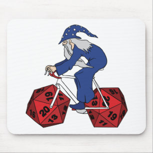 Wizard Riding Bike With 20 Sided Dice Wheels Mouse Pad