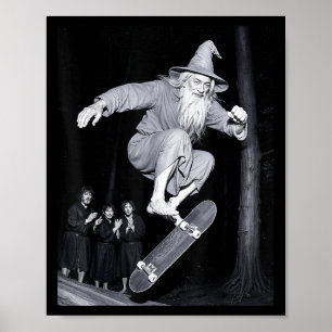 Wizard Skateboarding Funny Meme Skater Halloween G Poster