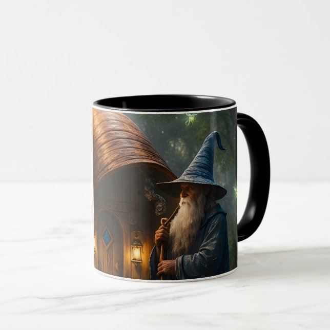Wizard snail shell cottage fantasy black combo mug (Front Right)