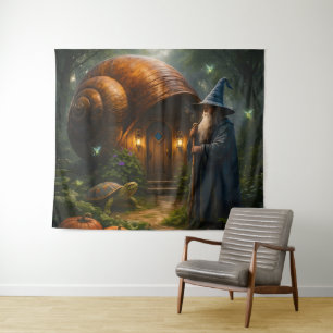 Wizard snail shell cottage large fantasy wall tap tapestry