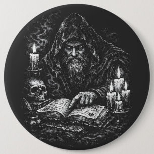 Wizard Studying the Grimoire — by BurnsInHell 6 Cm Round Badge