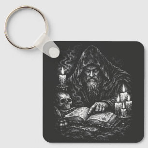 Wizard Studying the Grimoire — by BurnsInHell Key Ring