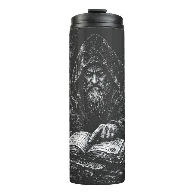 Wizard Studying the Grimoire — by BurnsInHell Thermal Tumbler (Front)