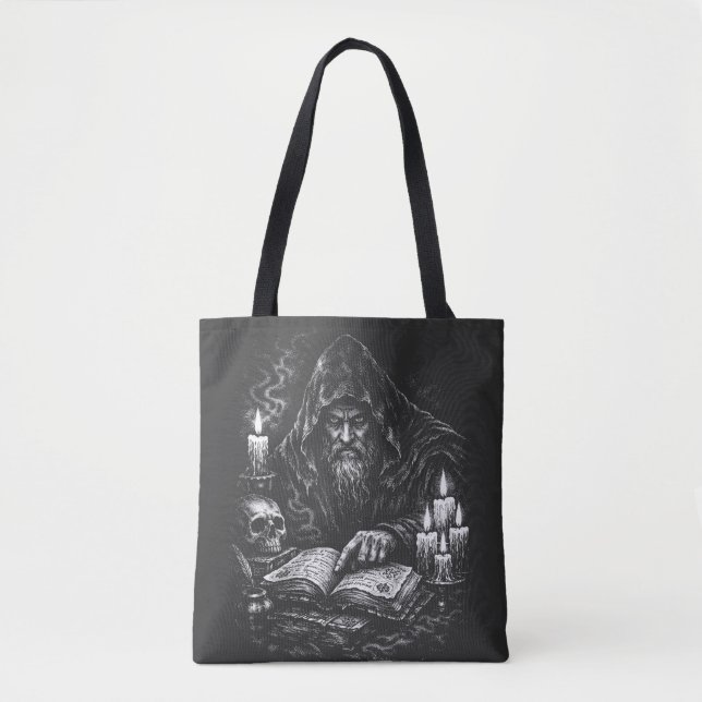 Wizard Studying the Grimoire — by BurnsInHell Tote Bag (Front)