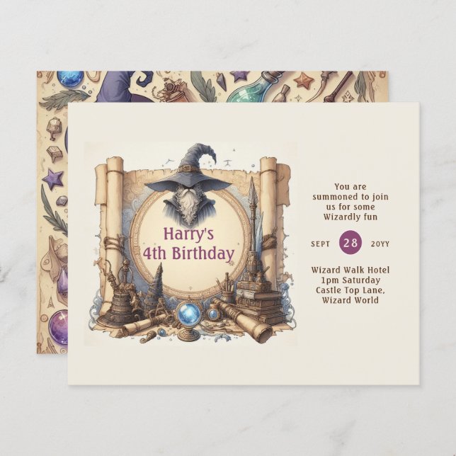 Wizard Theme Party Magical Vintage Wands Hats (Front/Back)