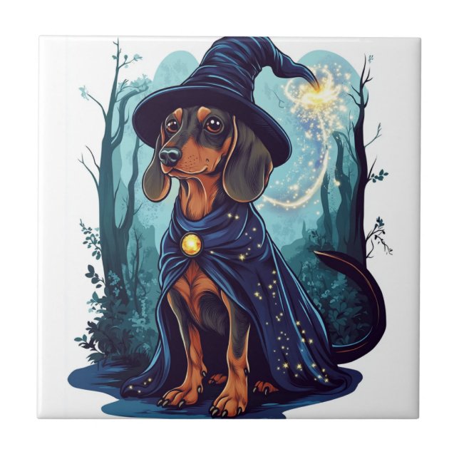 Wizard Wiener � Magical Dachshund Ceramic Tile (Front)