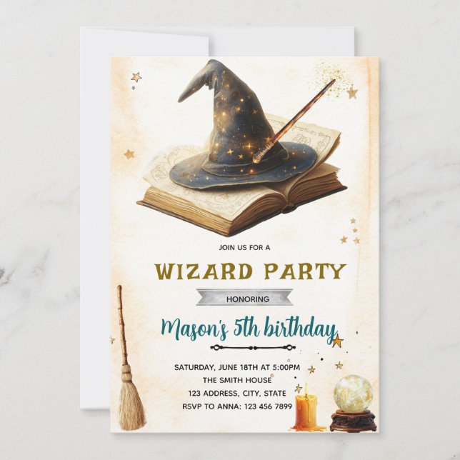 Wizard witch birthday party invitation (Front)