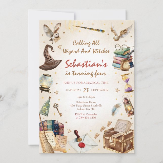 Wizard Witches Magical School Wizardry Birthday Invitation (Front)