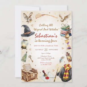 Wizard Witches Magical School Wizardry Birthday Invitation