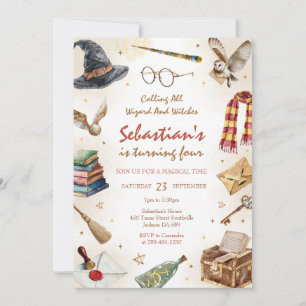 Wizard Witches Magical School Wizardry Birthday Invitation