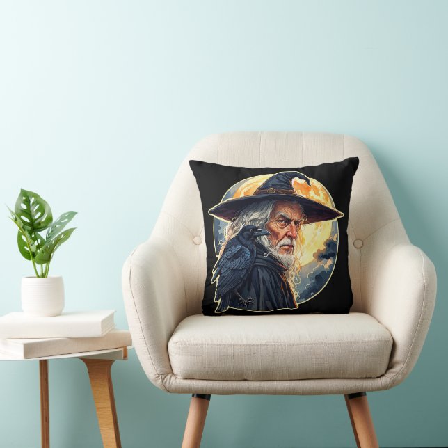 Wizard with a Raven - Halloween Fan Fun 2 Cushion (Chair)