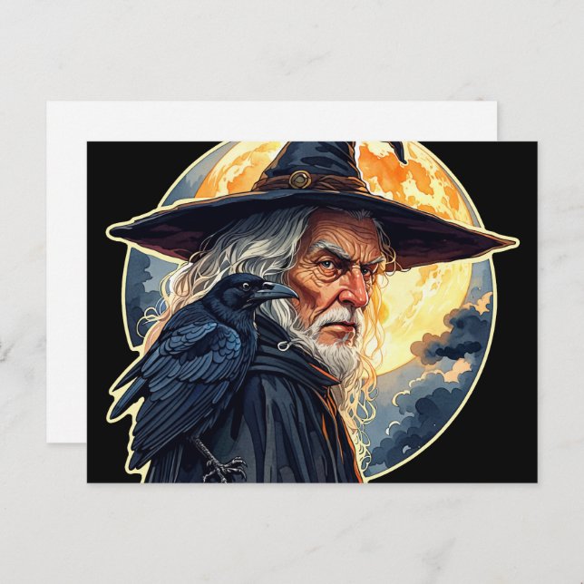 Wizard with a Raven - Halloween Fan Fun 2 Postcard (Front/Back)